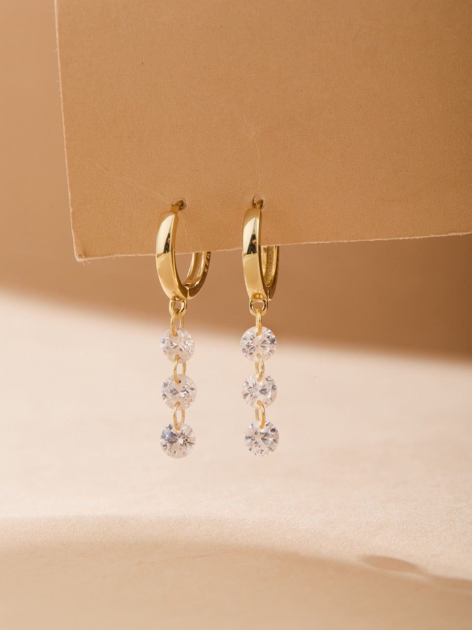 Triple-Stone Drop Huggie Earrings