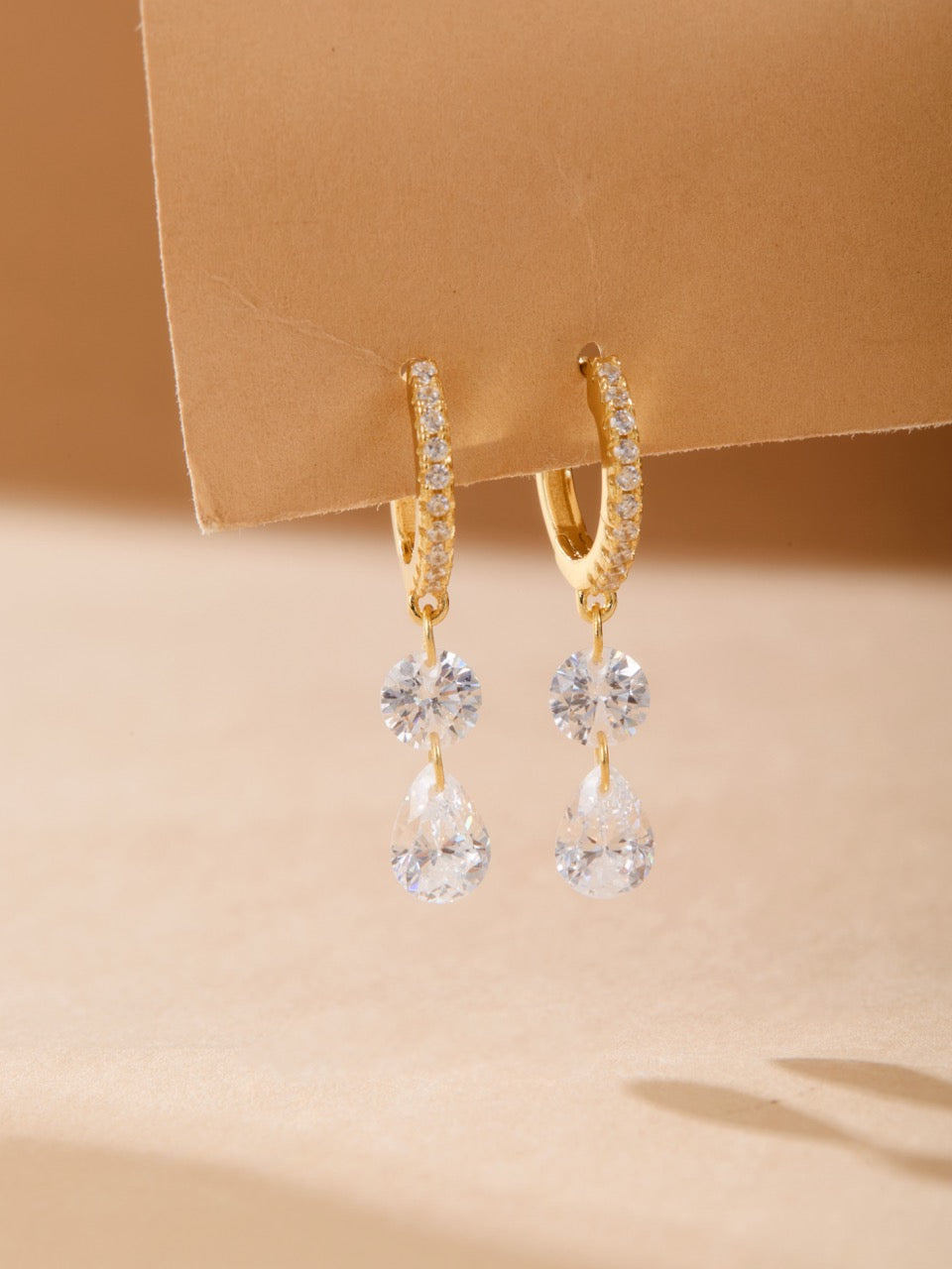Pear-Cut & Round Drop Huggie Earrings