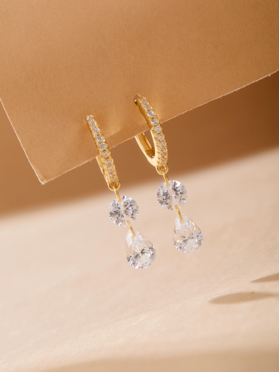 Pear-Cut & Round Drop Huggie Earrings