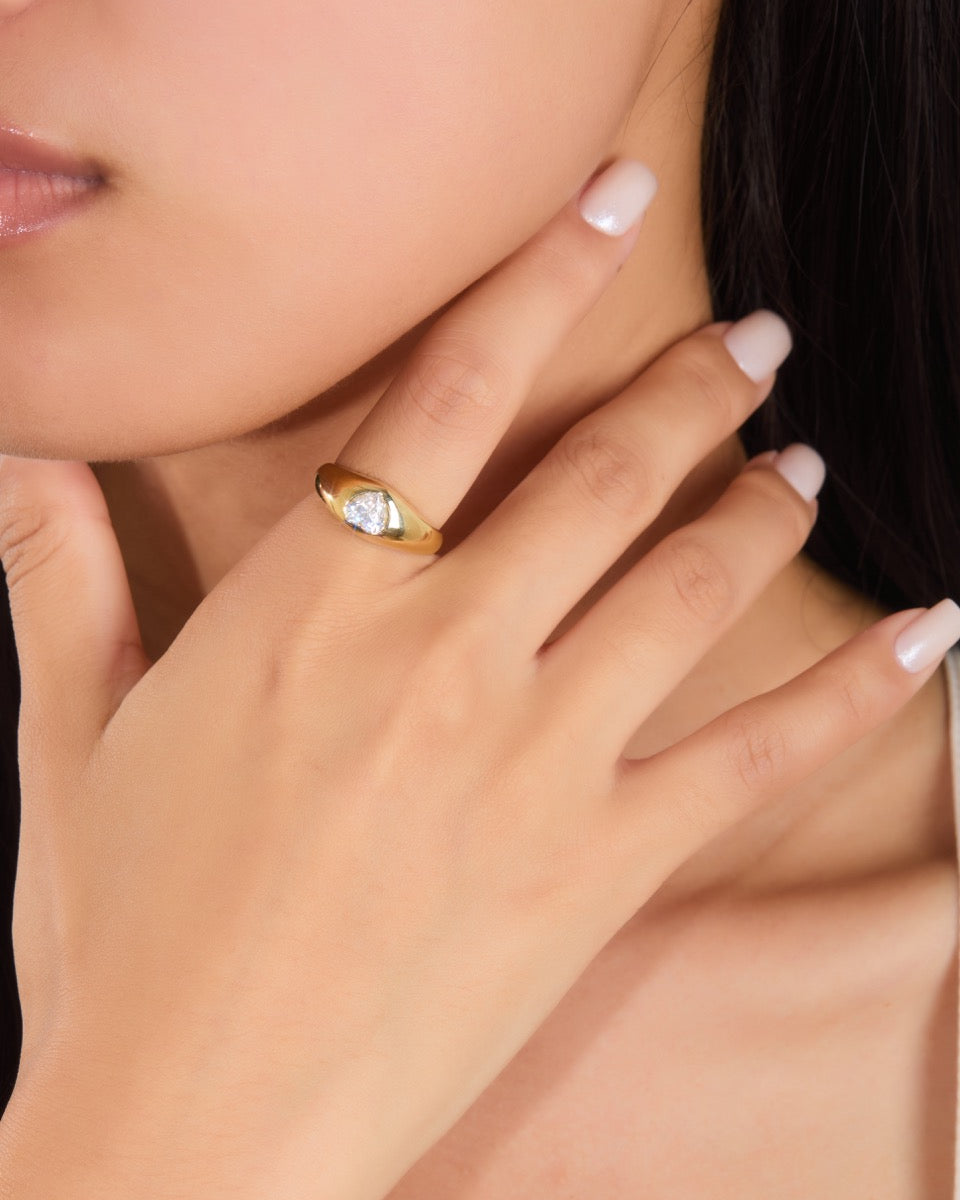 Chunky Heart Signet Silver Ring