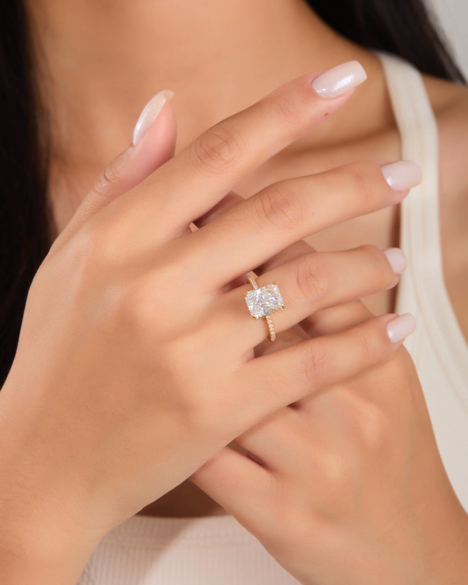 4ct Radiant-Cut Silver Ring