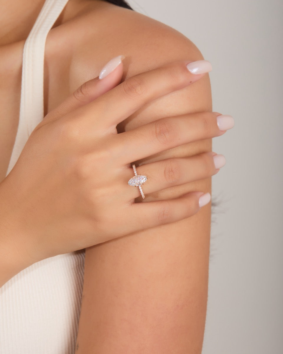 1.5ct Marquise-Cut Silver Ring