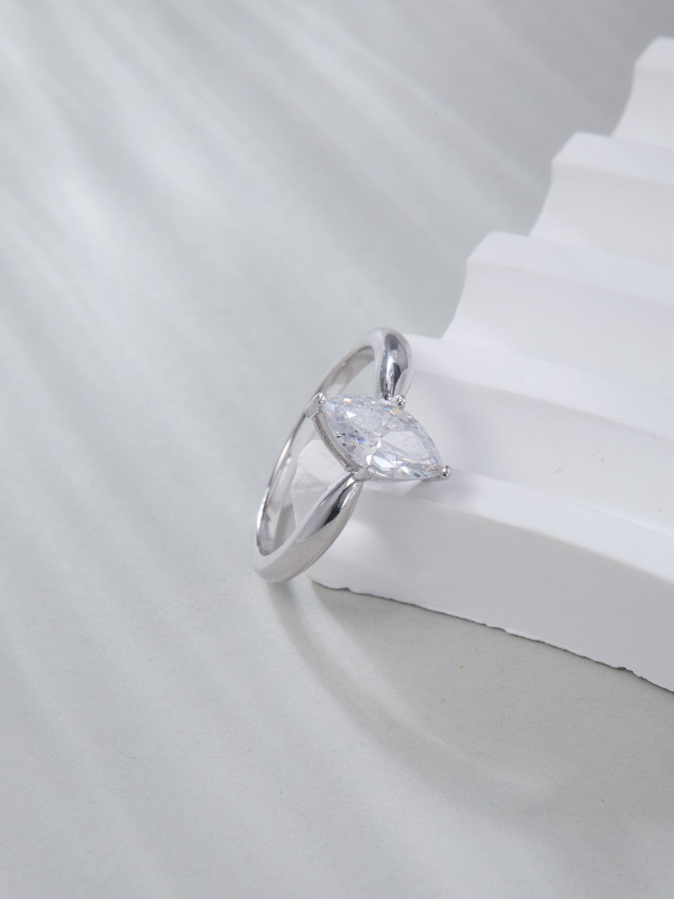 1ct Marquise-Cut Silver Ring