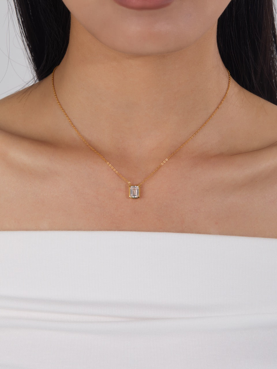 Emerald Bezel Solitaire Necklace
