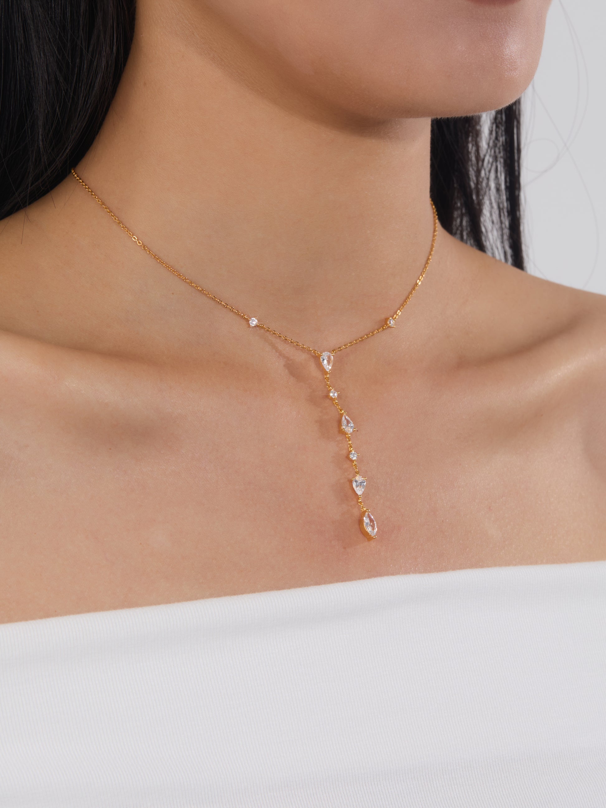 Mixed Cut Lariat Necklace