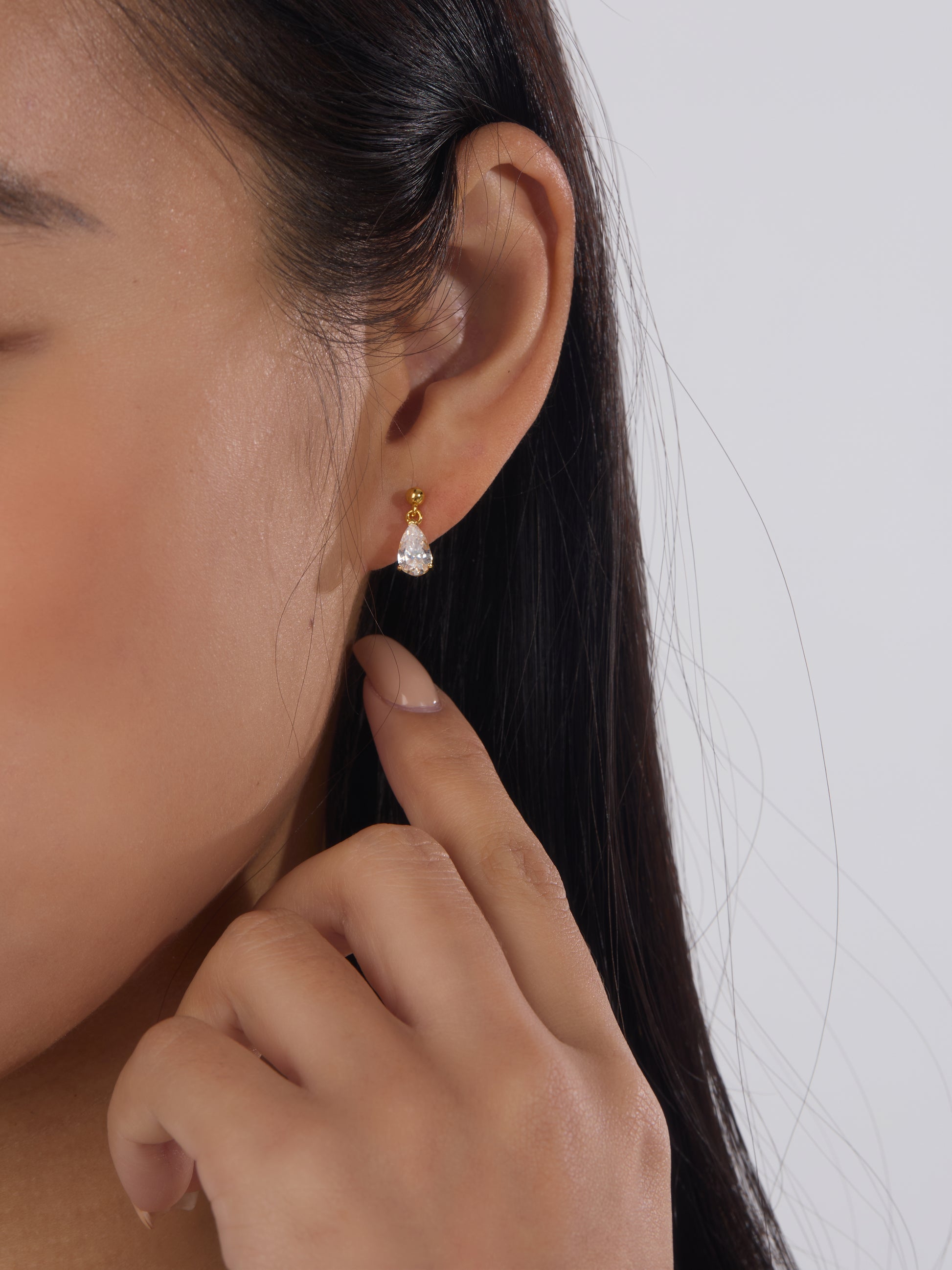Gold Ball Stud with Pear Drop