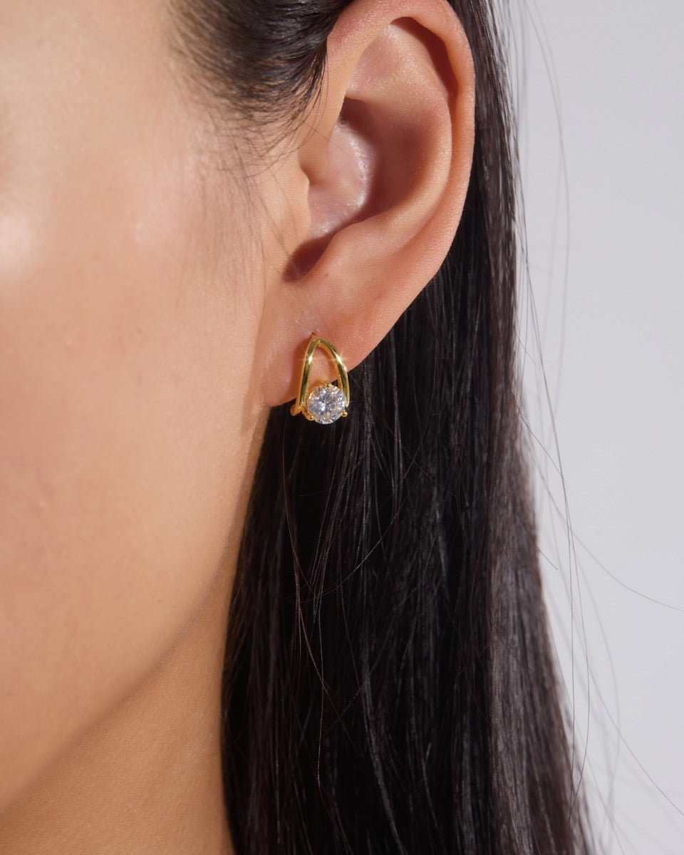 Curved Hoop Round Cut Earrings