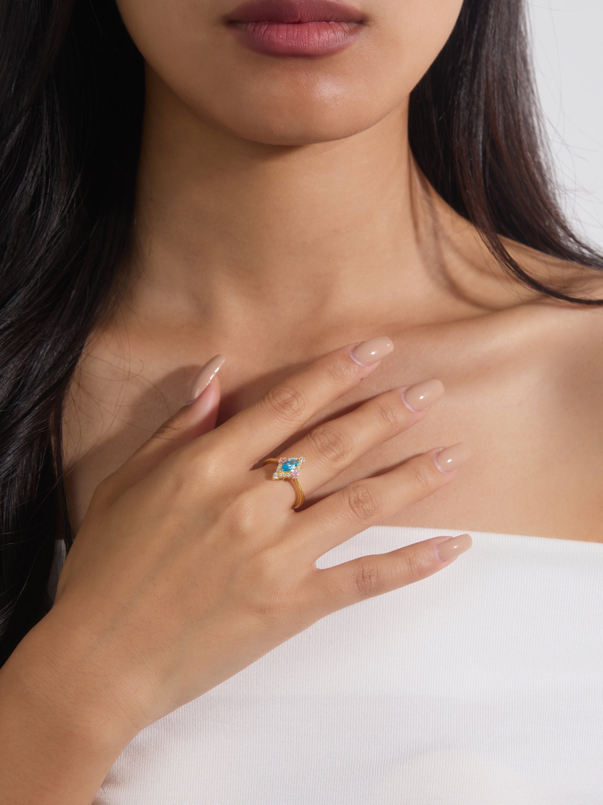 Aquamarine Marquise Halo Ring