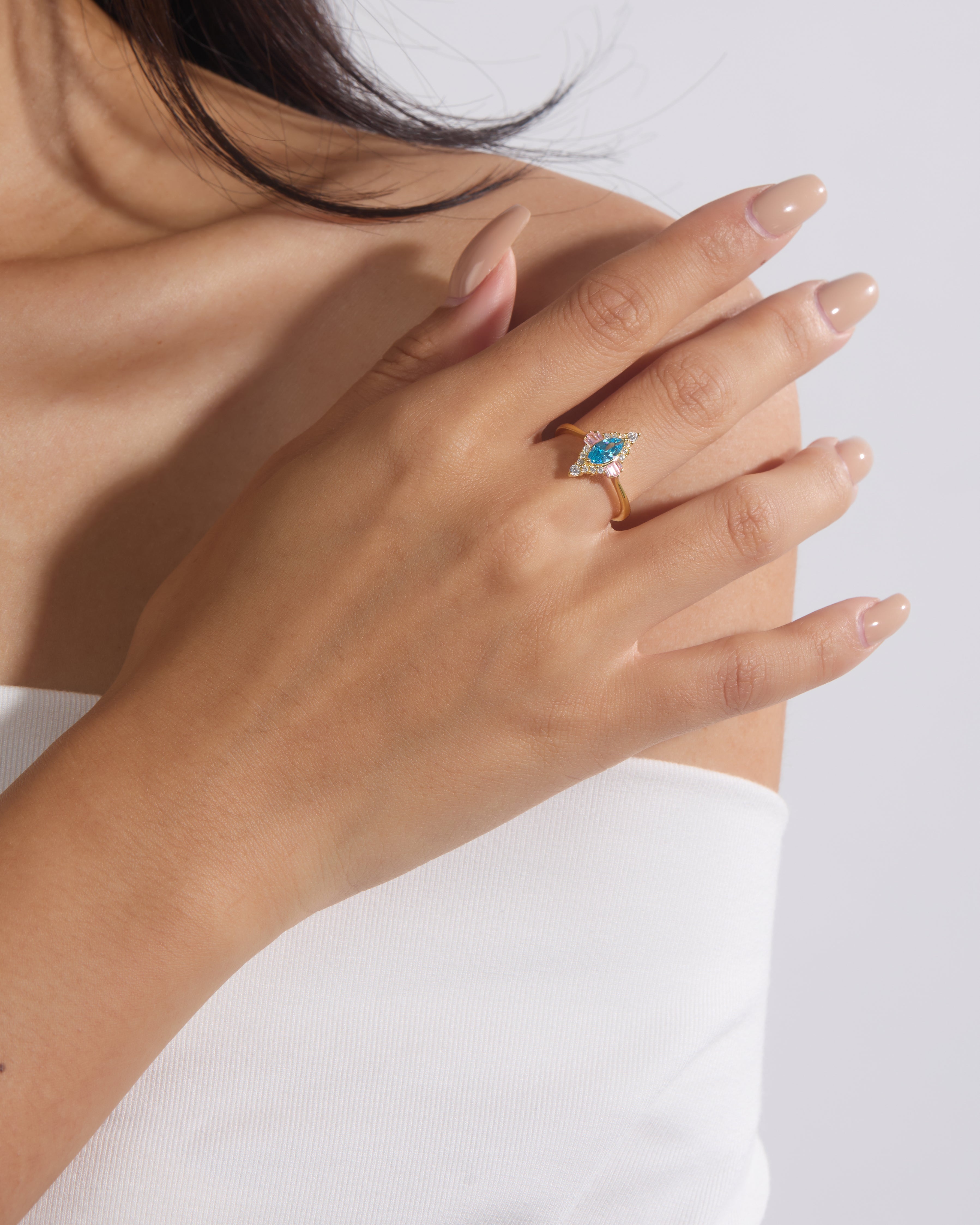 Aquamarine Marquise Halo Ring
