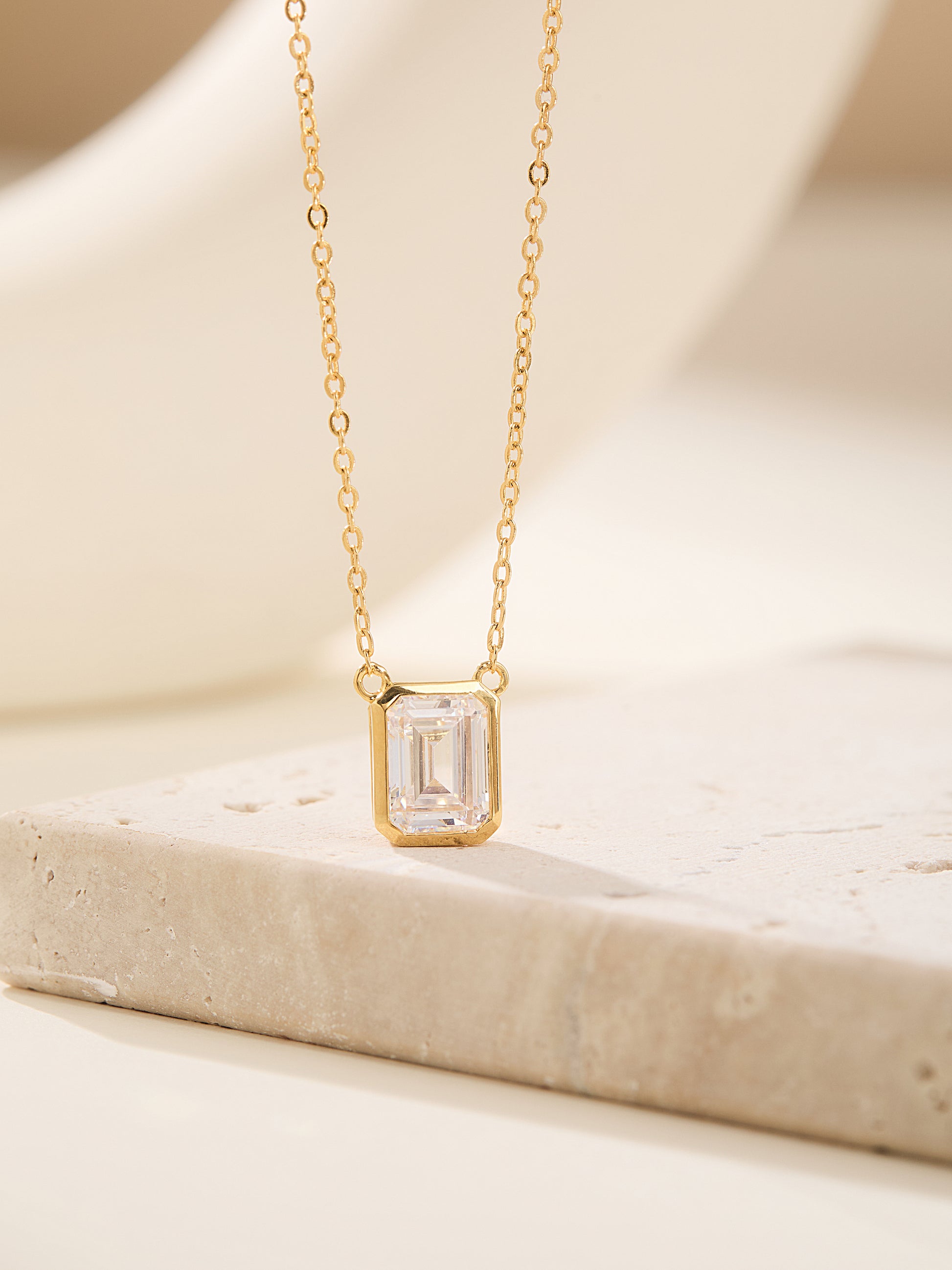 Emerald Bezel Solitaire Necklace