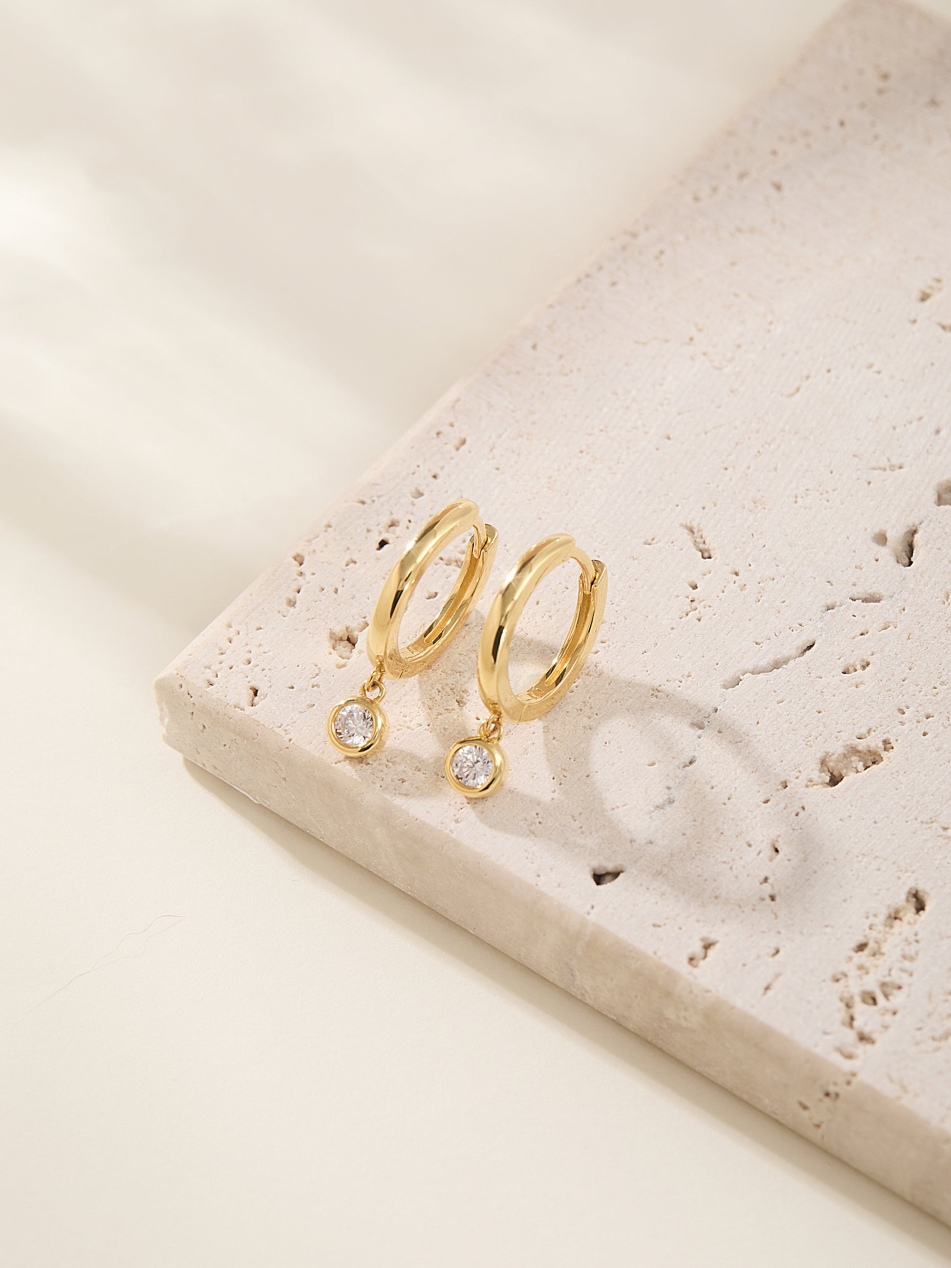 Golden Hoop Earrings with Round Stone Drop