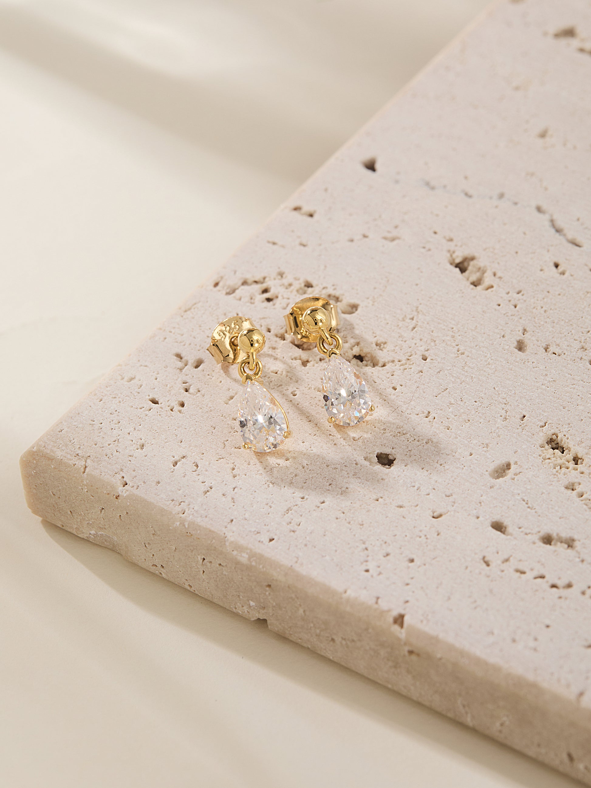 Gold Ball Stud with Pear Drop