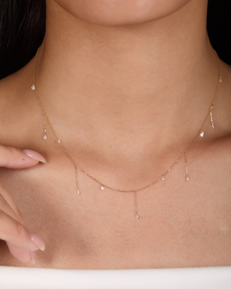 18K Gold Y-Shaped Multi Dangling Pear Lab Diamond Necklace (IGI)