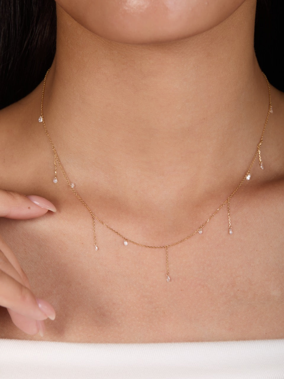 18K Gold Y-Shaped Multi Dangling Pear Lab Diamond Necklace (IGI)
