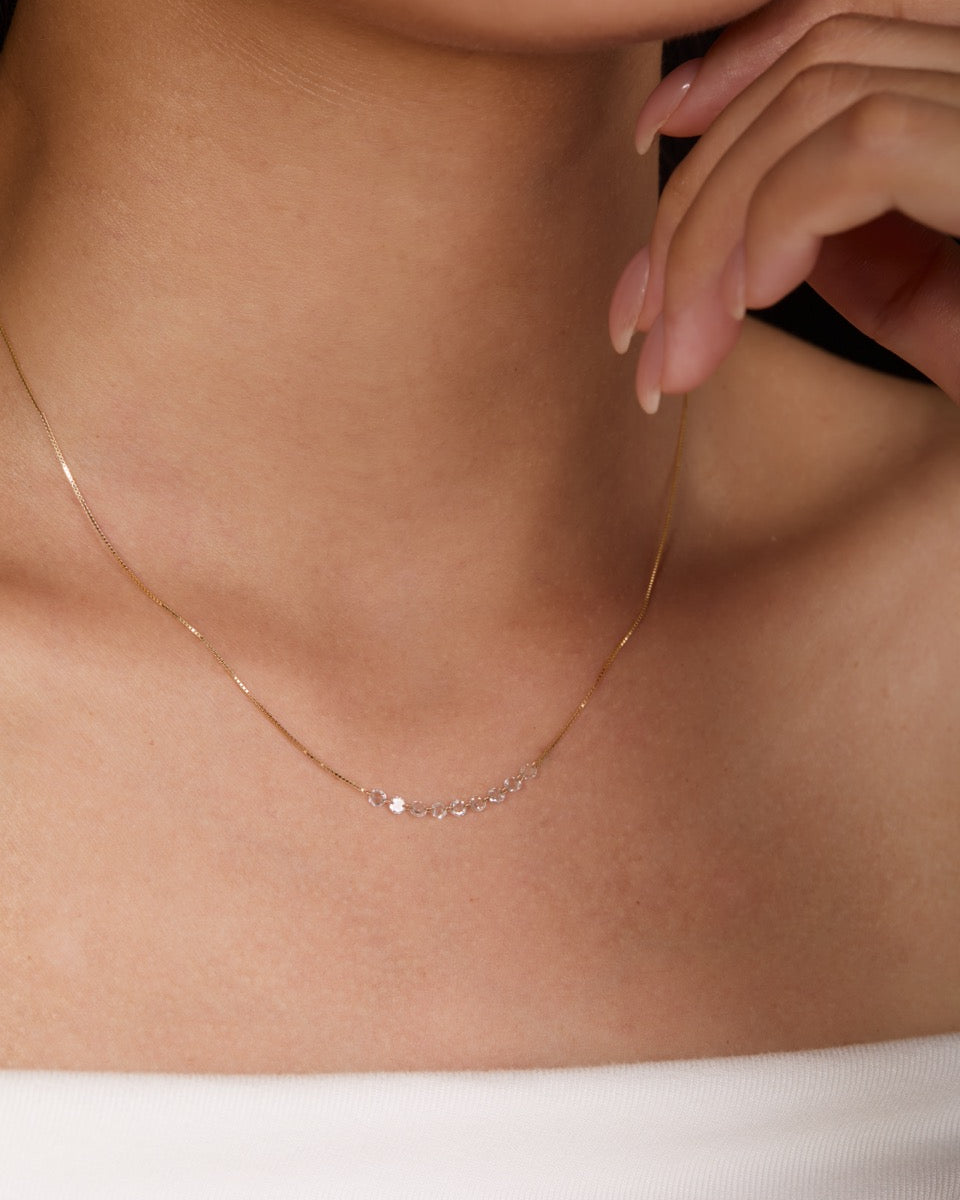 18K Gold Curved 9-Stone Lab Diamond Smile Necklace (IGI)
