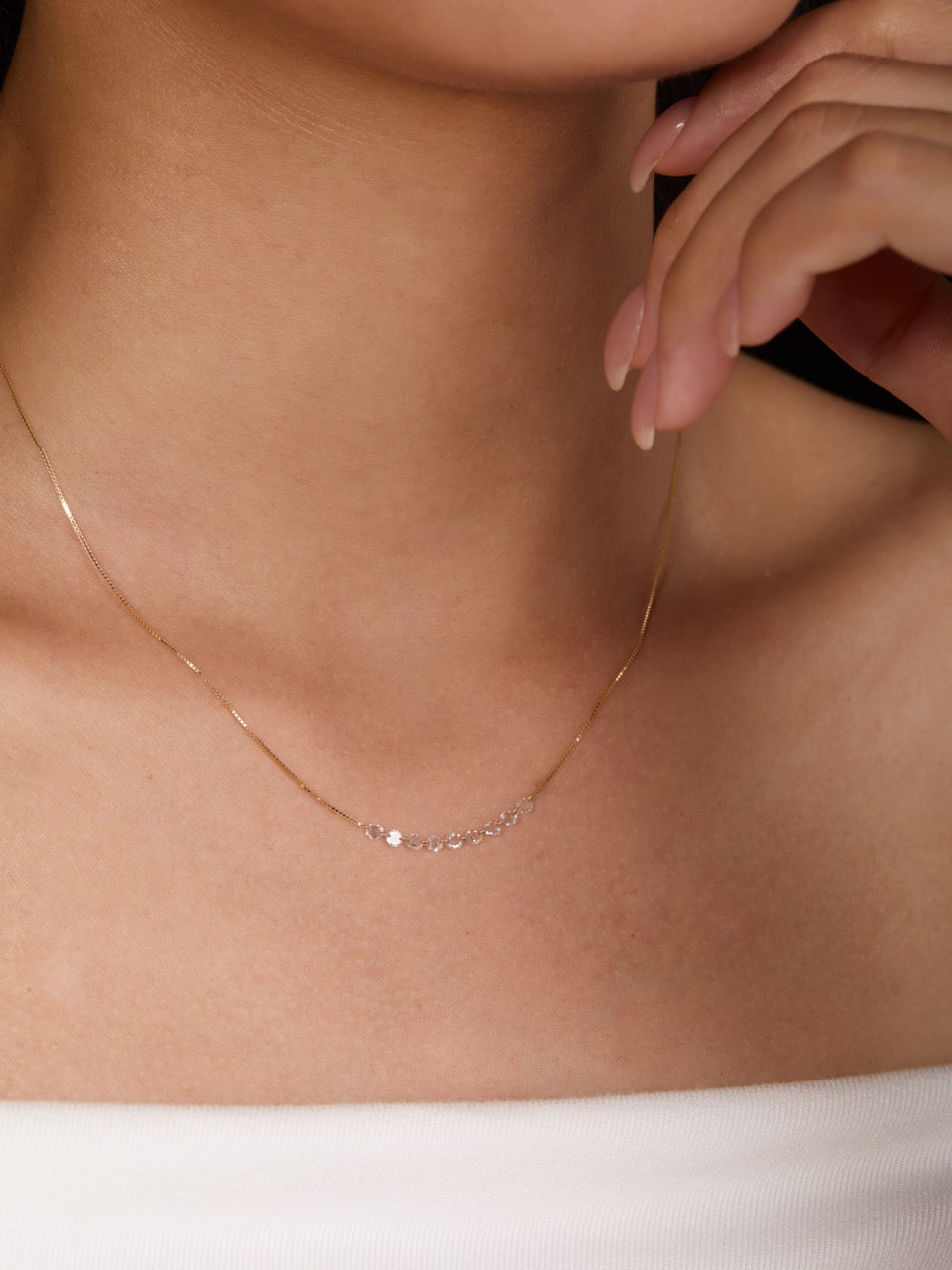 18K Gold Curved 9-Stone Lab Diamond Smile Necklace (IGI)