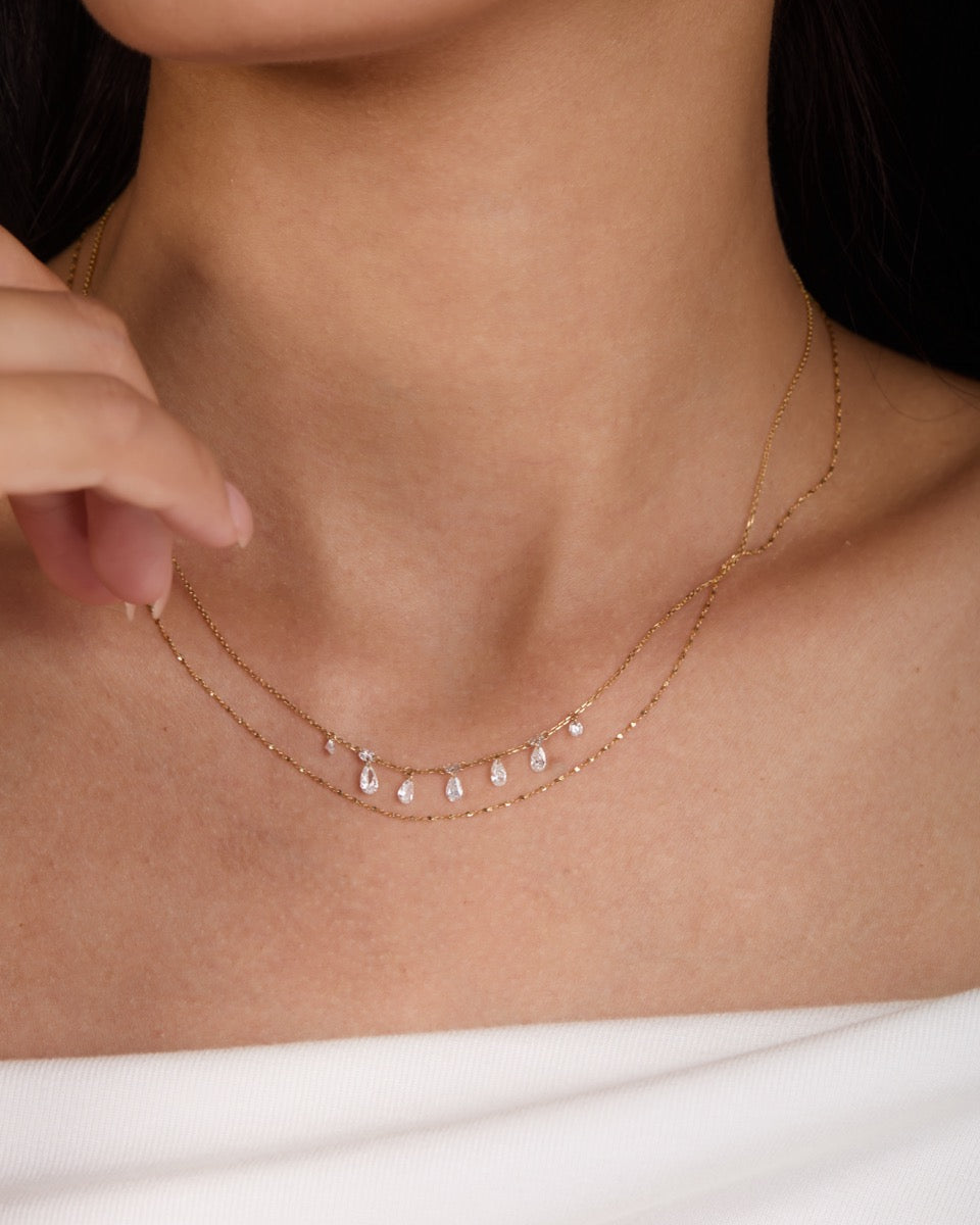 18K Gold Double Layer Dangling Pear Lab Diamond Necklace (IGI)