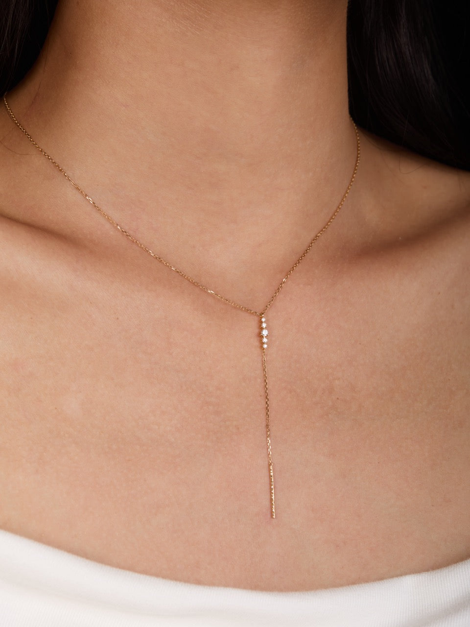 18K Gold Minimal Y-Drop Vertical Lab Diamond Necklace (IGI)