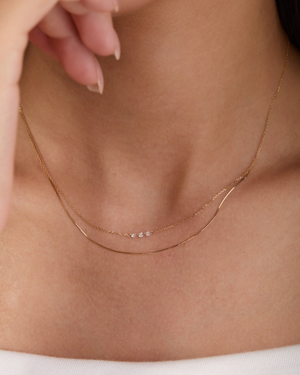 18K Gold Double Layer Snake Chain Lab Diamond Necklace (IGI)