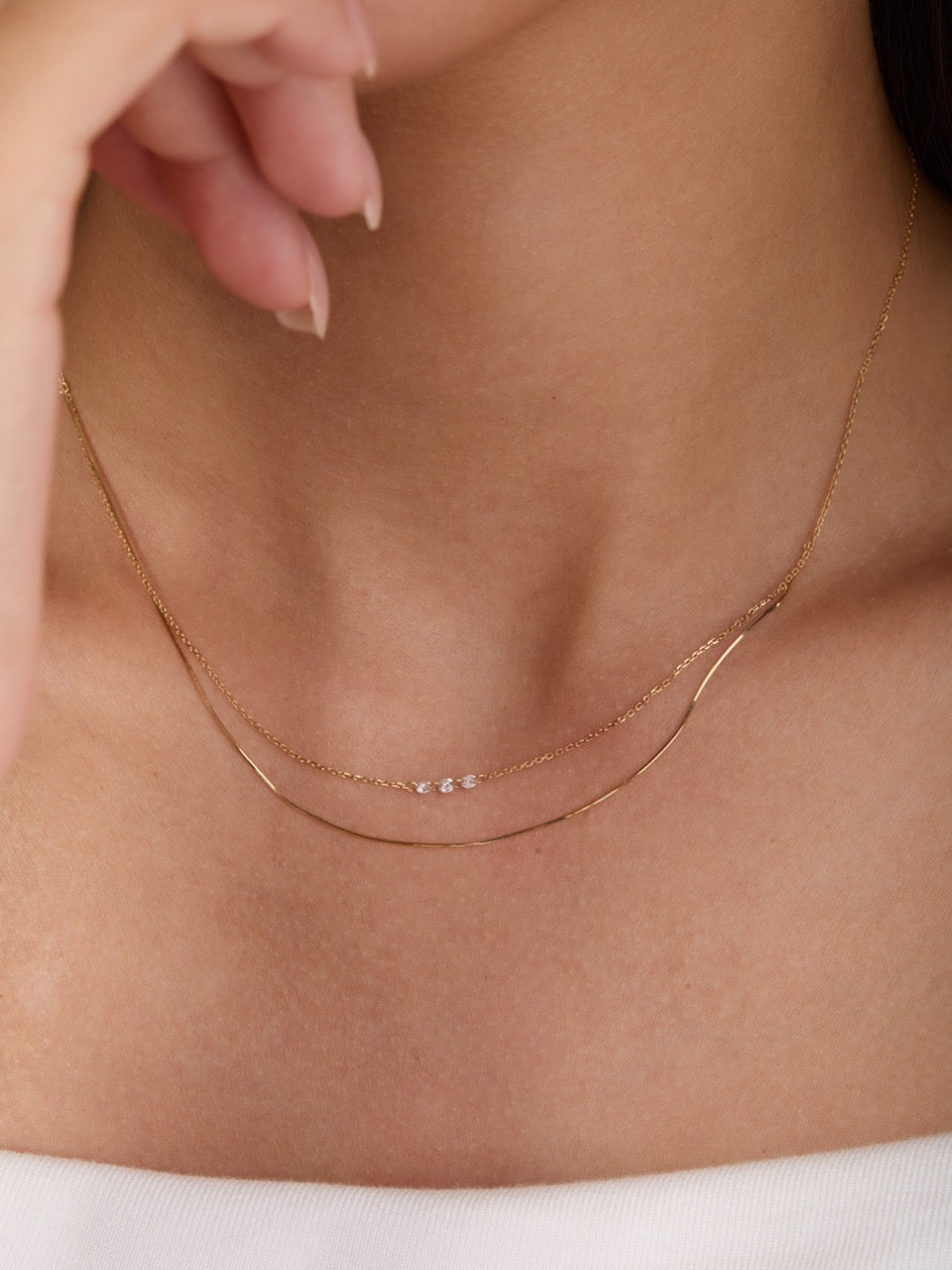 18K Gold Double Layer Snake Chain Lab Diamond Necklace (IGI)