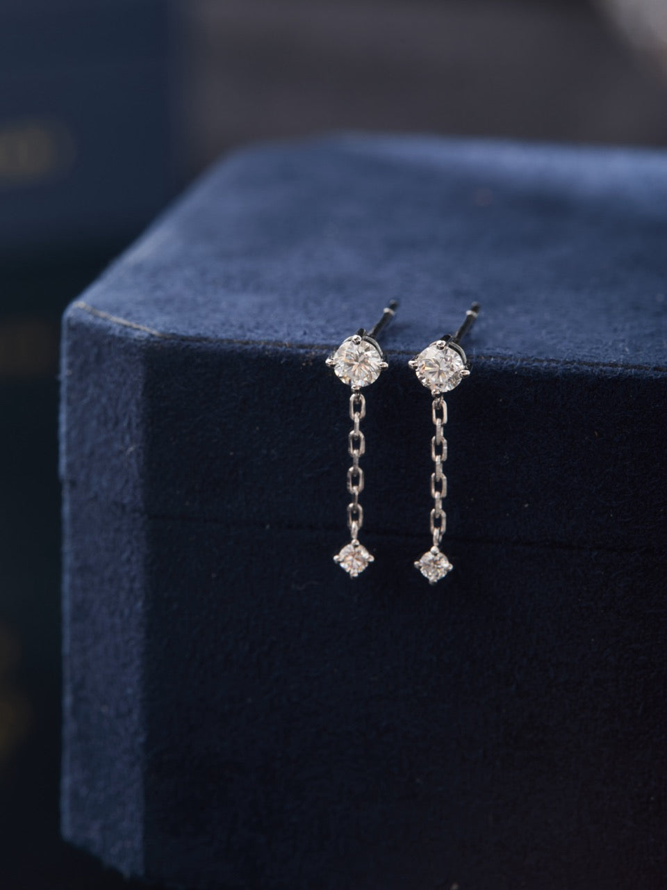 18K Gold Two-Stone Link Chain Drop Lab Diamond Earrings (IGI)