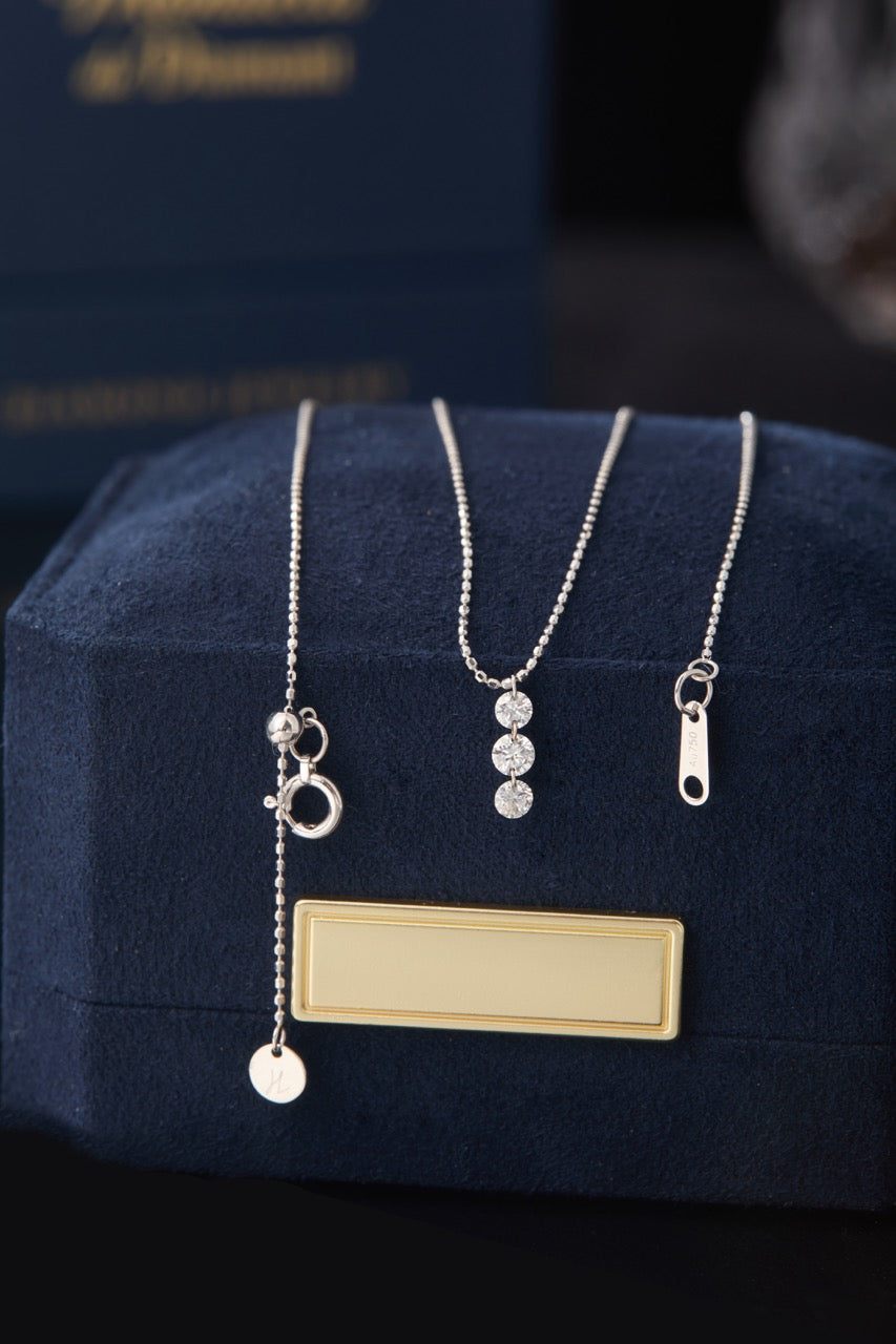 18K Gold Vertical 3-Stone Lab Diamond Drop Necklace (IGI)