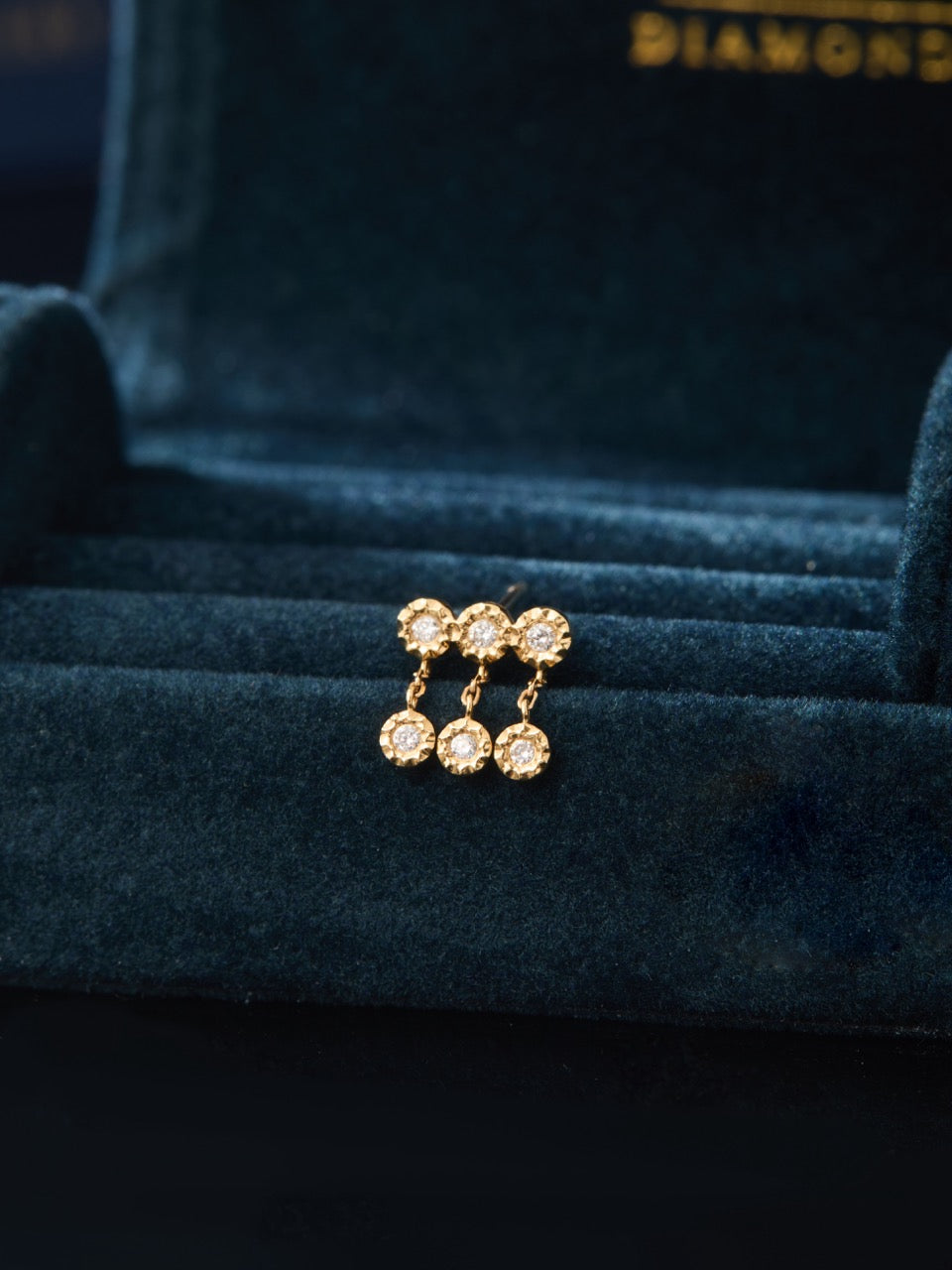 18K Gold 6-Stone Hammered Disc Link Drop Earrings (IGI)