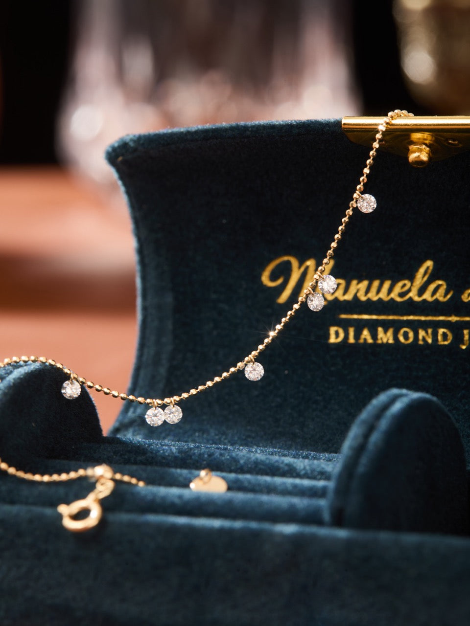 18K Gold 7-Stone Scattered Lab Diamond Bead Chain Adjustable Bracelet (IGI)