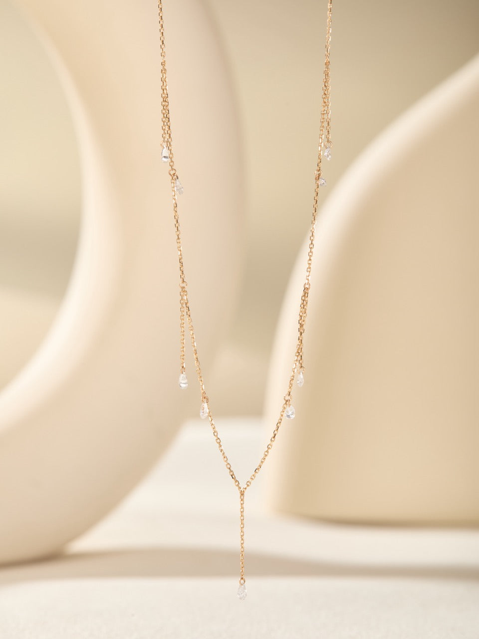 18K Gold Y-Shaped Multi Dangling Pear Lab Diamond Necklace (IGI)