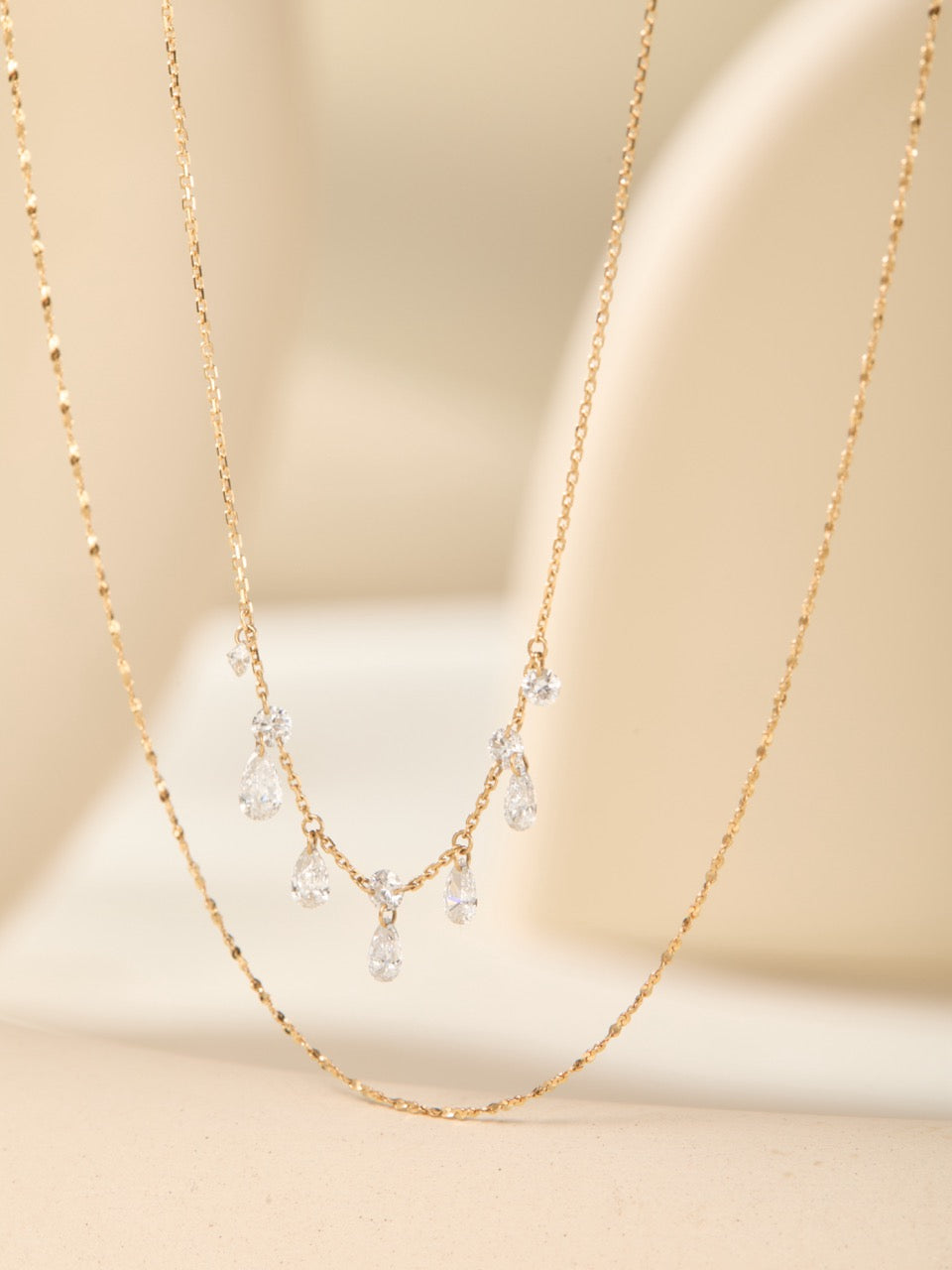 18K Gold Double Layer Dangling Pear Lab Diamond Necklace (IGI)
