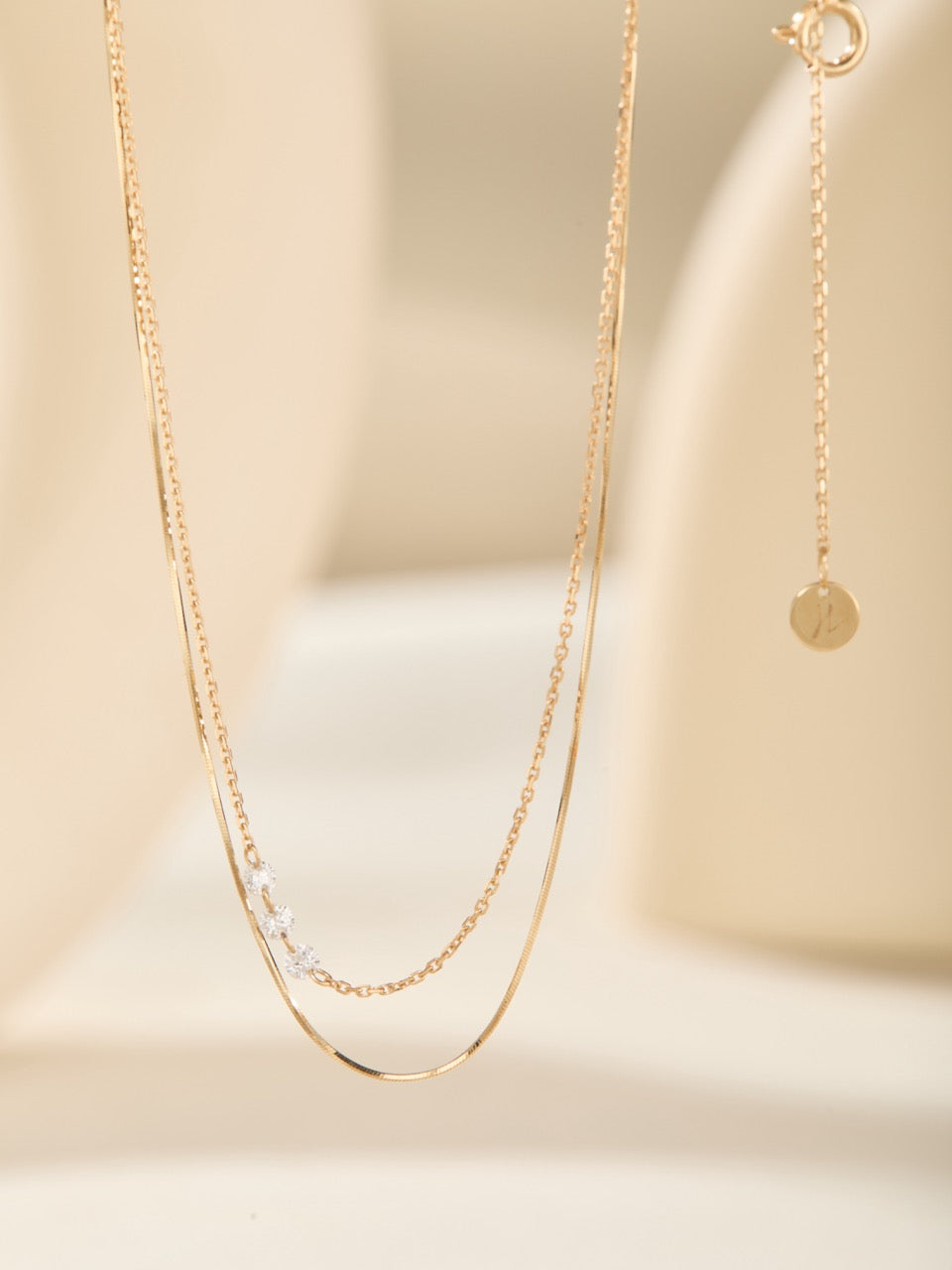 18K Gold Double Layer Snake Chain Lab Diamond Necklace (IGI)