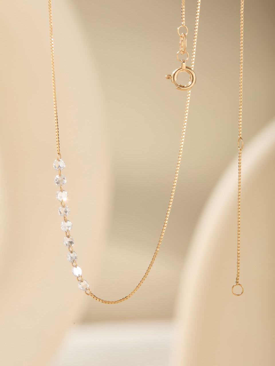 18K Gold Curved 9-Stone Lab Diamond Smile Necklace (IGI)
