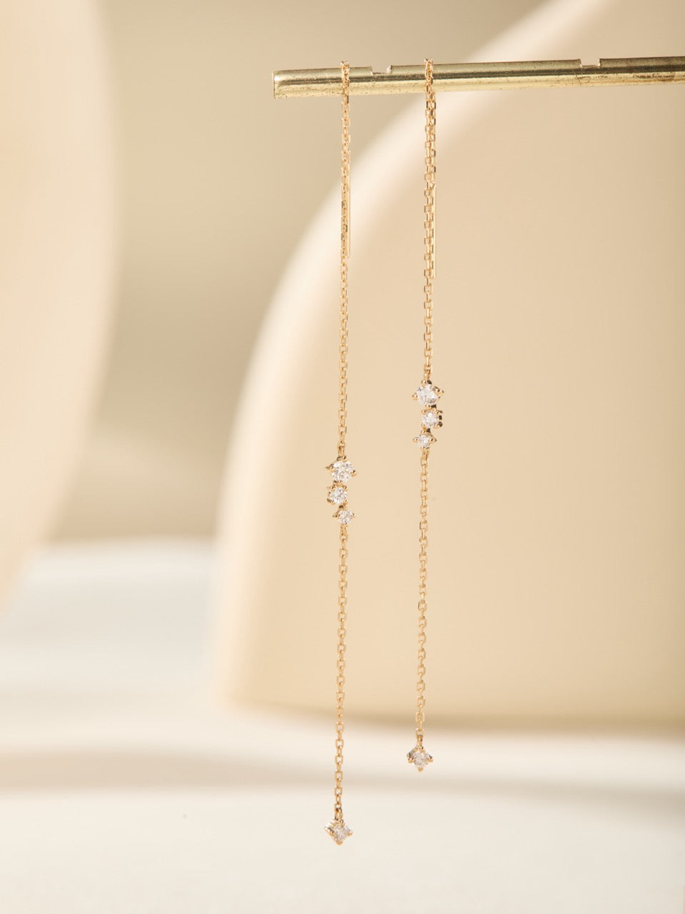 18K Gold Long Chain Threader Lab Diamond Drop Earrings (IGI)