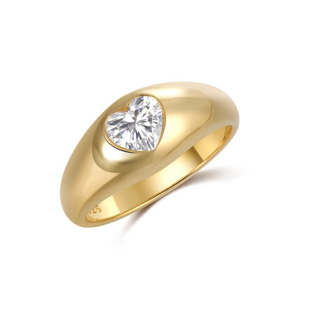 Chunky Heart Signet Silver Ring
