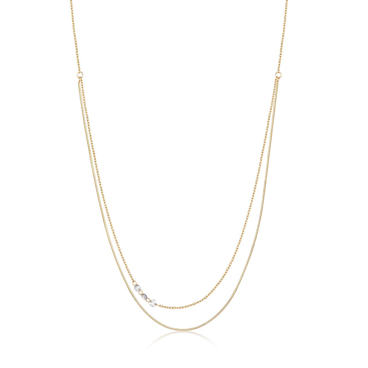 18K Gold Double Layer Snake Chain Lab Diamond Necklace (IGI)