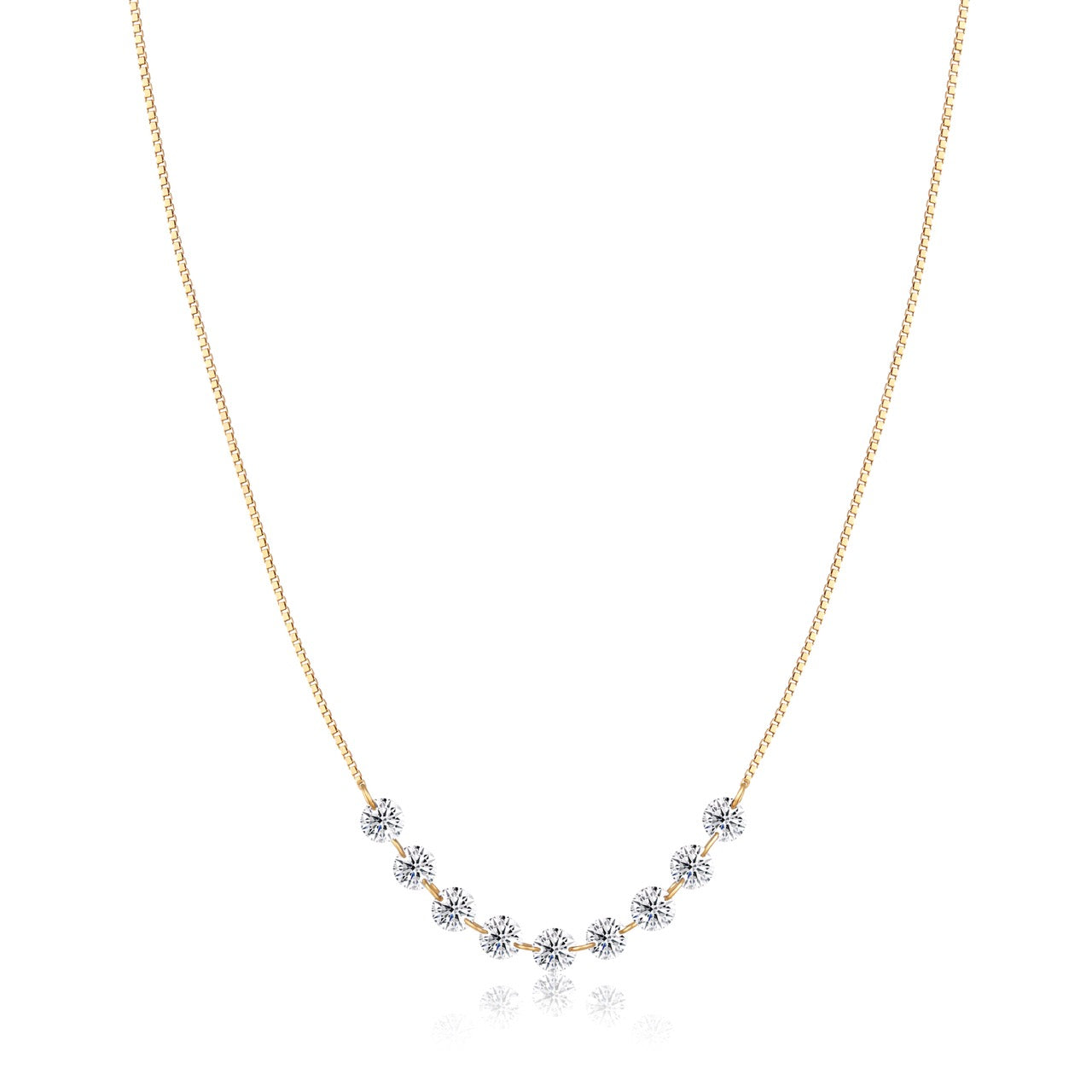 18K Gold Curved 9-Stone Lab Diamond Smile Necklace (IGI)