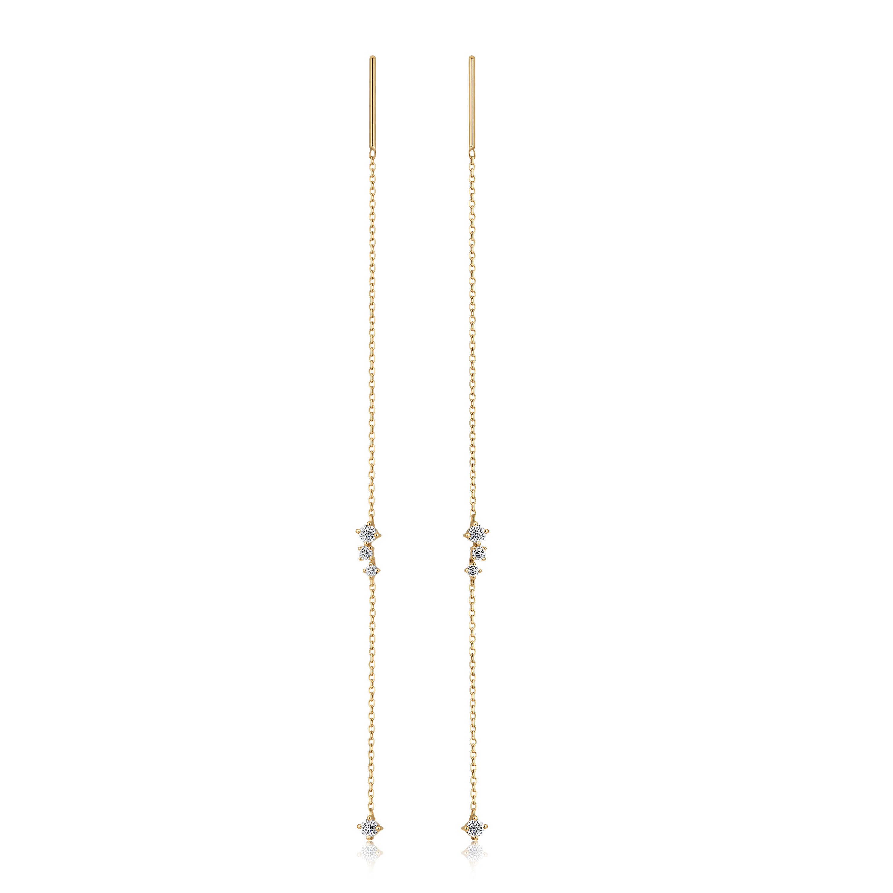18K Gold Long Chain Threader Lab Diamond Drop Earrings (IGI)