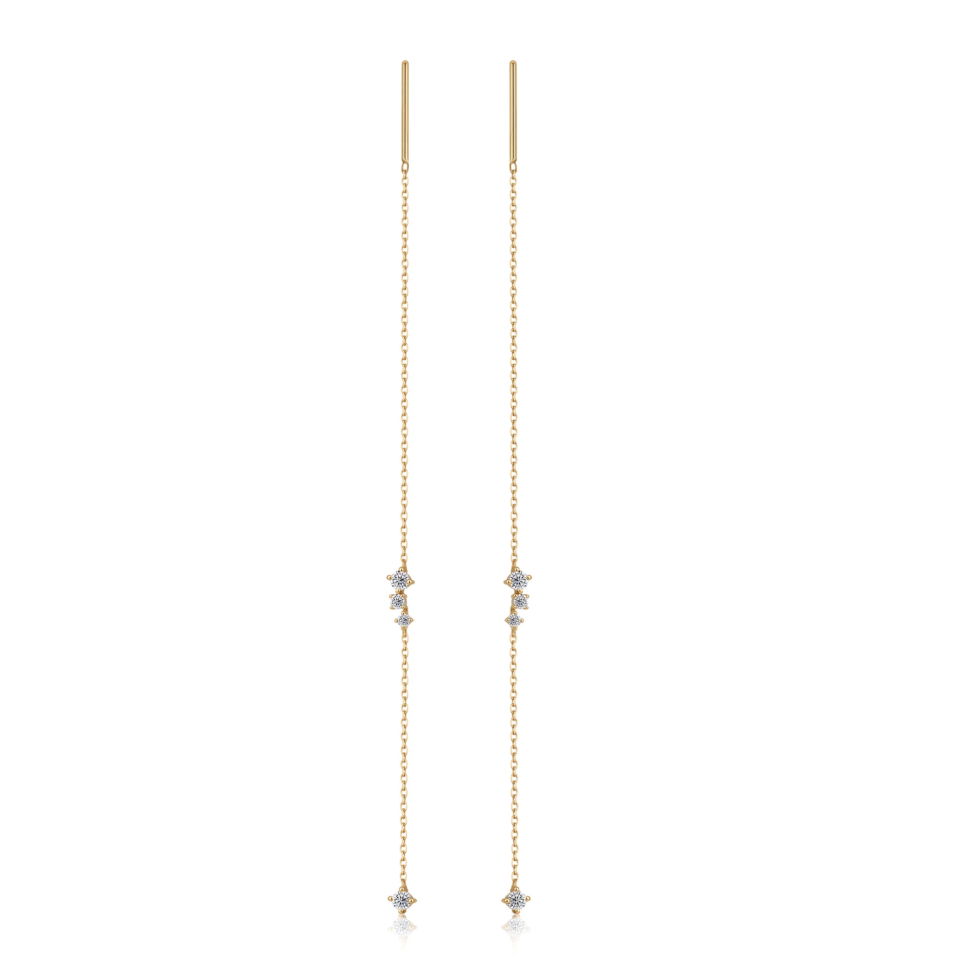 18K Gold Long Chain Threader Lab Diamond Drop Earrings (IGI)