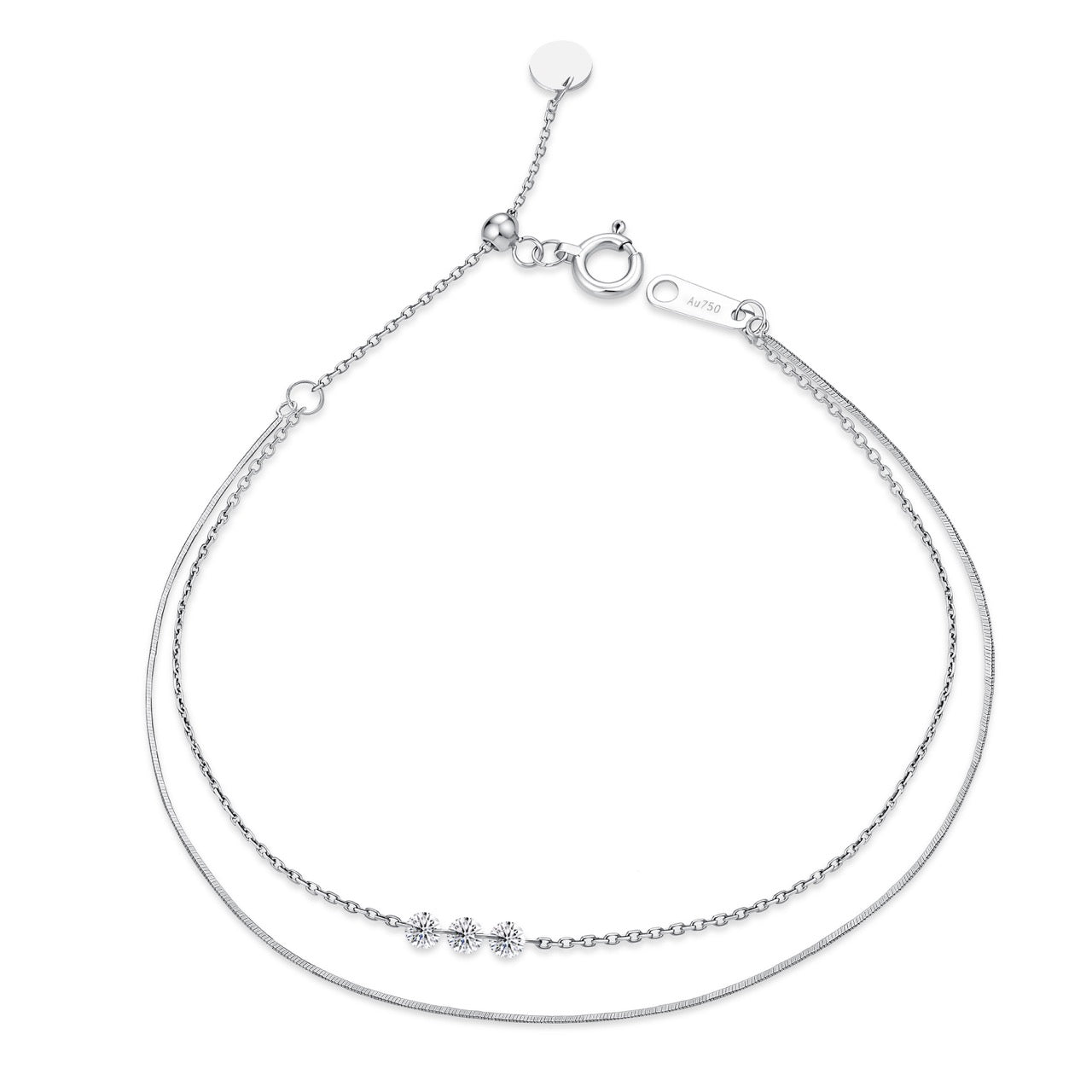 18K Gold Double Chain 3-Stone Lab Diamond Adjustable Bracelet (IGI)