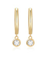 Golden Hoop Earrings with Round Stone Drop