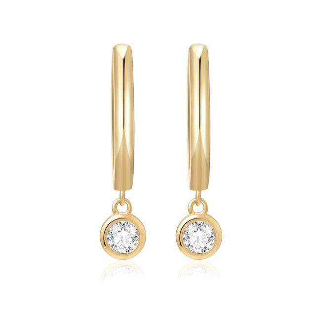 Golden Hoop Earrings with Round Stone Drop