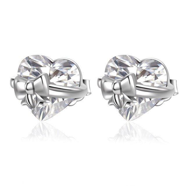 Heart-Cut Ribbon Stud Earrings