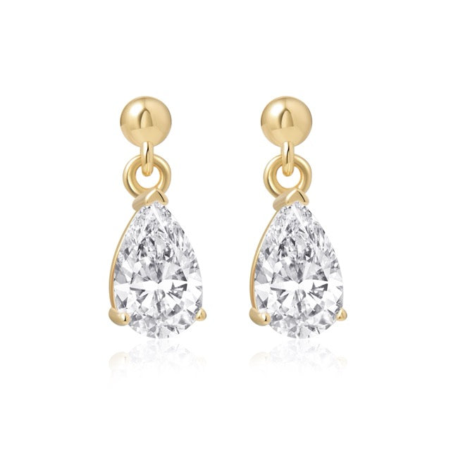 Gold Ball Stud with Pear Drop