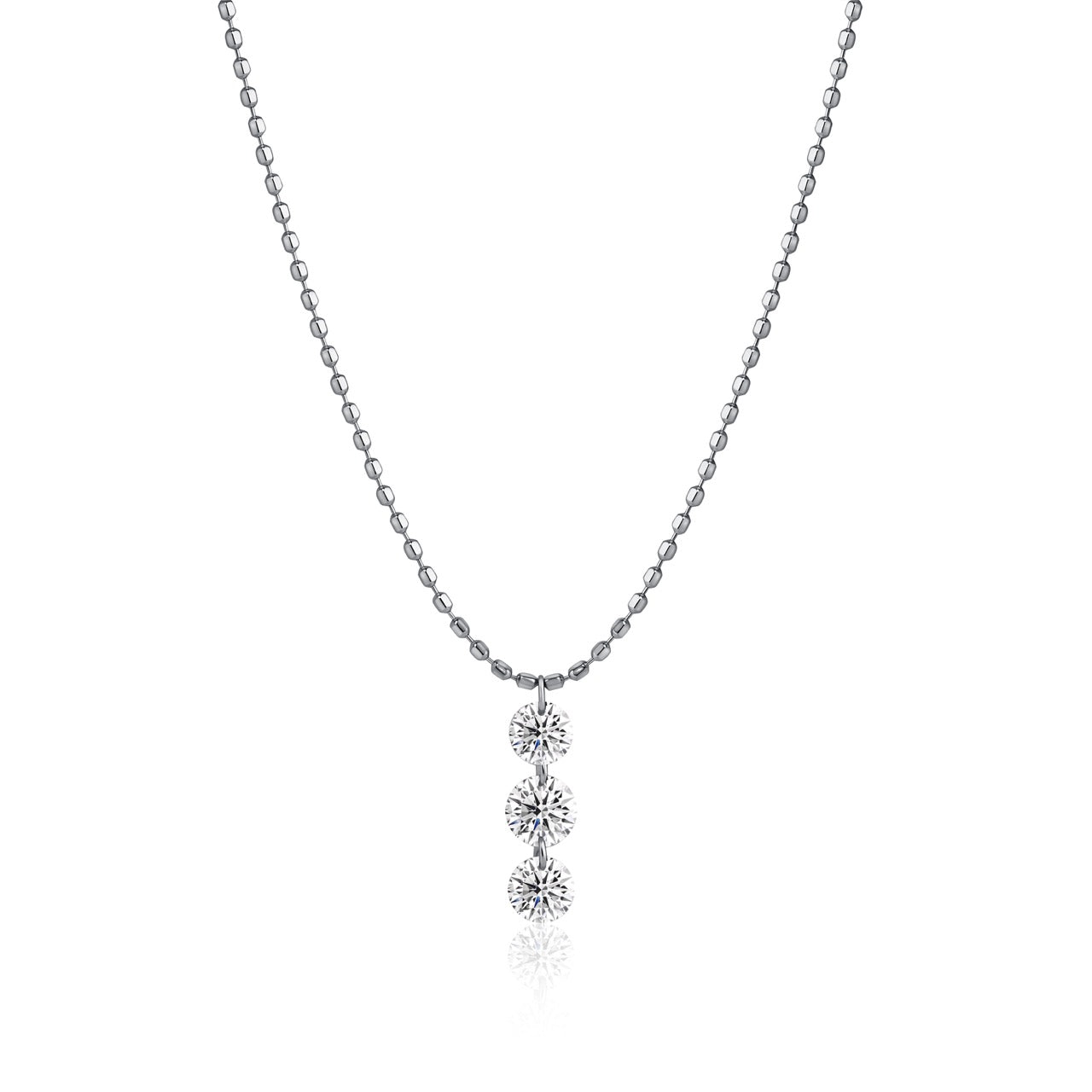 18K Gold Vertical 3-Stone Lab Diamond Drop Necklace (IGI)