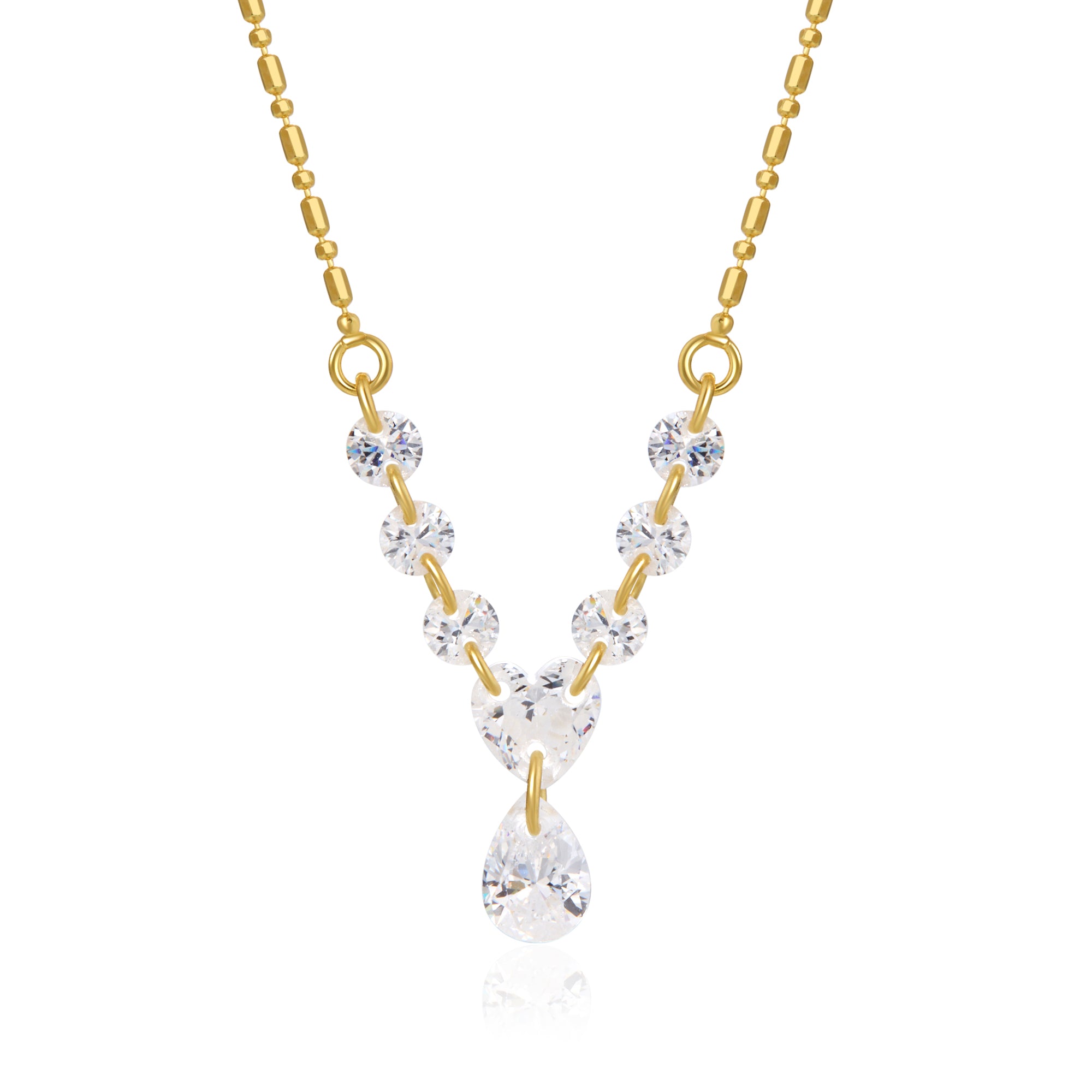 Heart & Pear Drop V-Shape Necklace