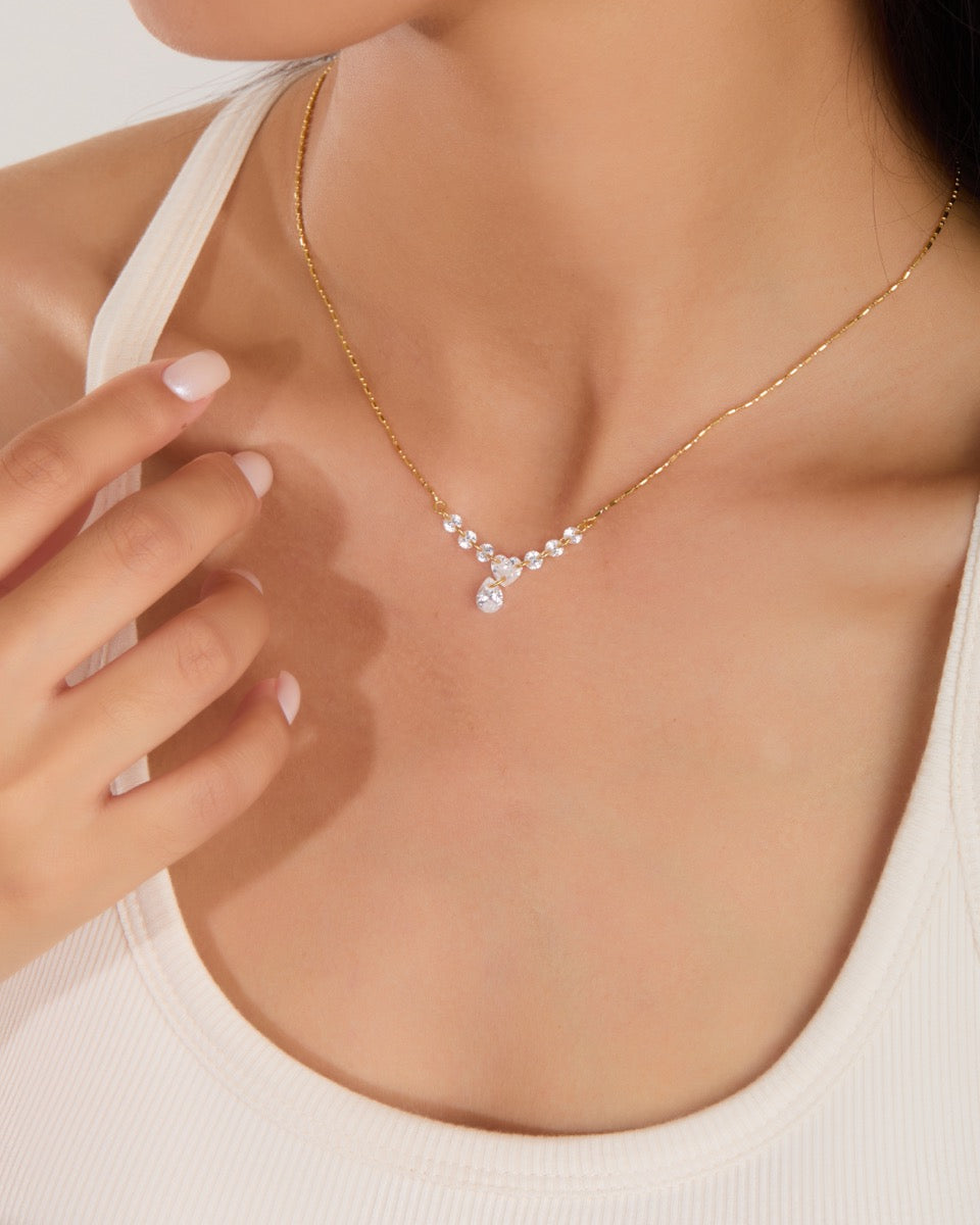 Heart & Pear Drop V-Shape Necklace