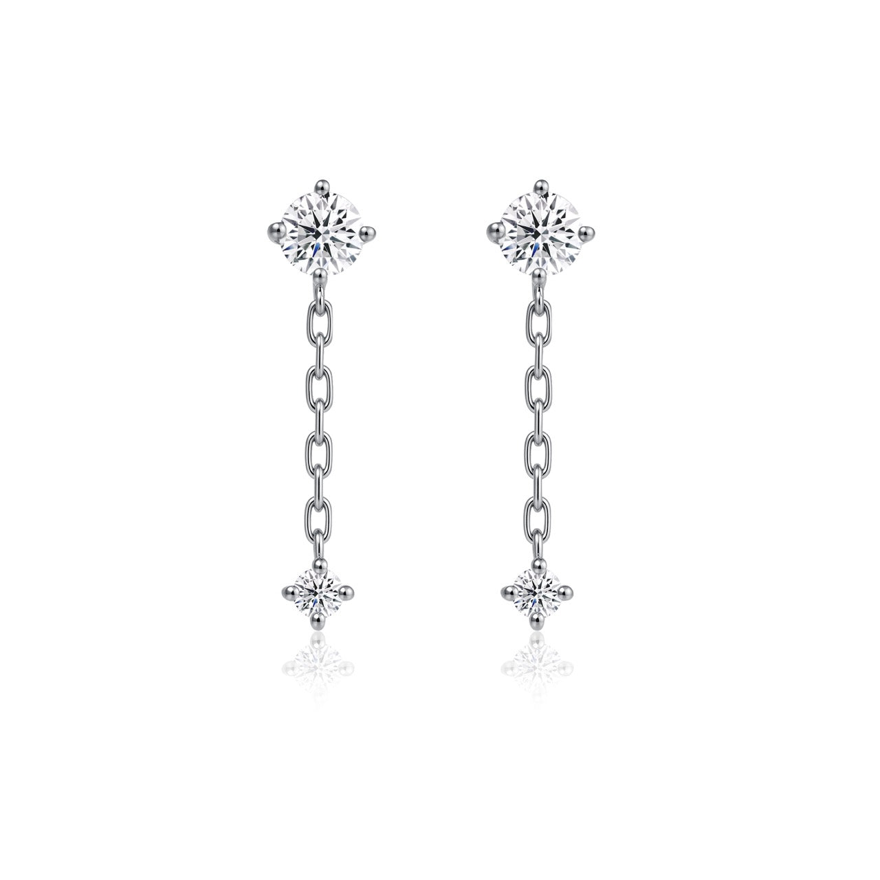 18K Gold Two-Stone Link Chain Drop Lab Diamond Earrings (IGI)