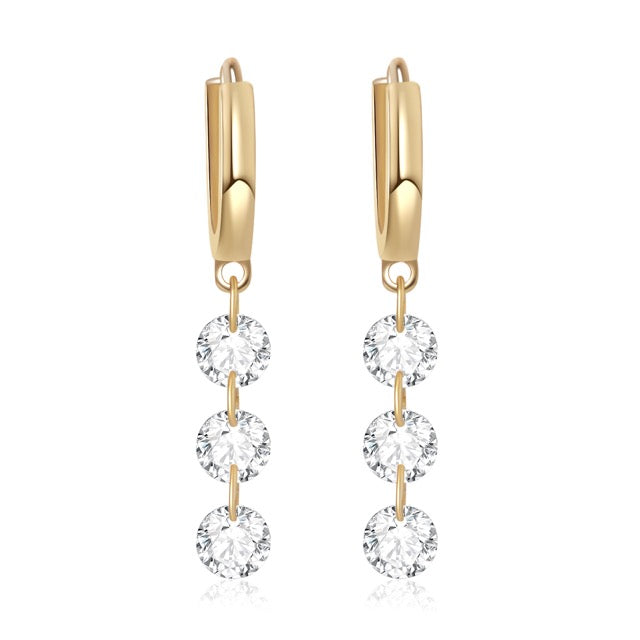 Triple-Stone Drop Huggie Earrings