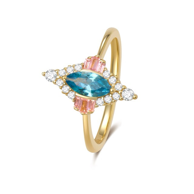 Aquamarine Marquise Halo Ring