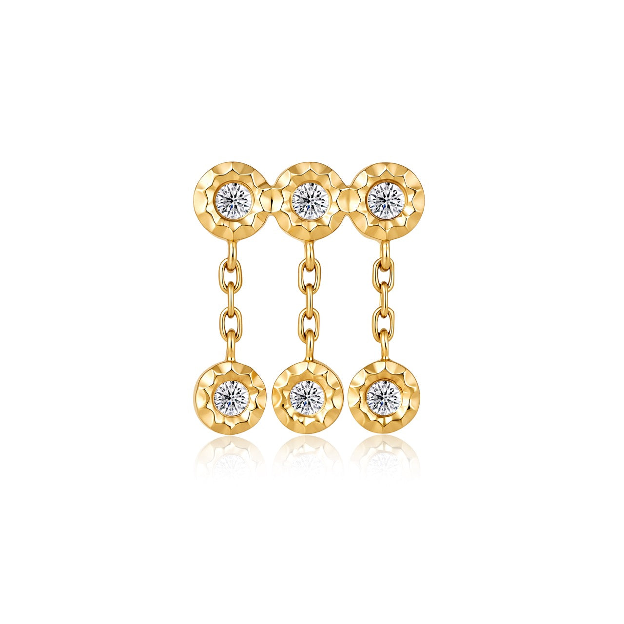 18K Gold 6-Stone Hammered Disc Link Drop Earrings (IGI)